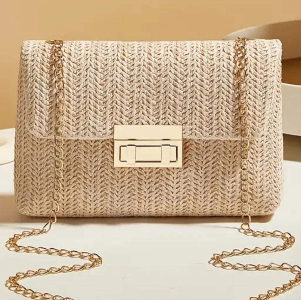 Women's Cream Woven Chain Bag with Gold Hardware & Finishings, 5.5×8×2, NWOT - Picture 1 of 5